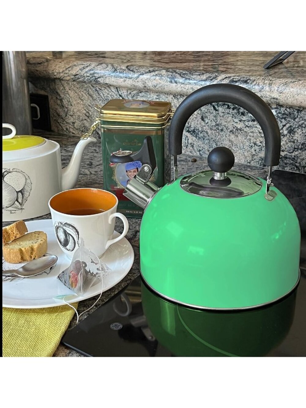 Pastel Green Kitchen Whistling Tea Kettle 2 QT Stainless Steel Stovetop Teapot - Picture 2 of 5